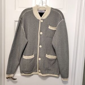 LaVane Black & Ivory White Zigzag striped cardigan size Medium, classic, casual